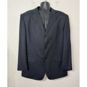 Giorgio Armani Sport Coat Blazer Blue Gray Pinstripe Wool Blend 58 IT Italy